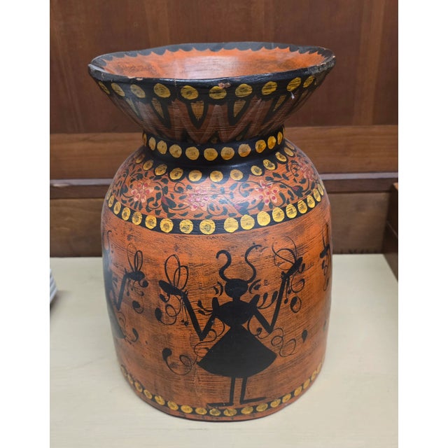 Wood Vintage Wooden Folk Art Evil Tribal Vibe Vase For Sale - Image 7 of 9