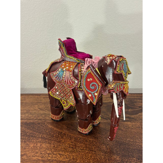 Charming vintage handmade Indian folk art elephant toy, hand carved from wood and elaborately hand painted and decorated...