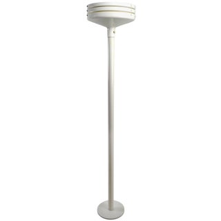Louvered White Enamel Torchiere Floor Lamp Attributed to Lightolier For Sale
