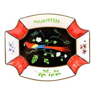 Vintage Lynn Chase Designs "Jaguar Jungle" Porcelain Parrot Motif Octagonal Tray For Sale