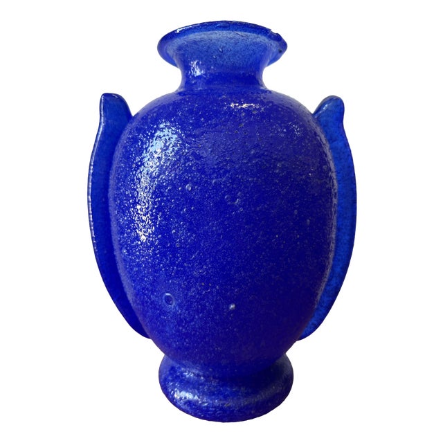 Winged Vase in Pulegoso Blue Glass by Napoleone Martinuzzi, 1920s For Sale