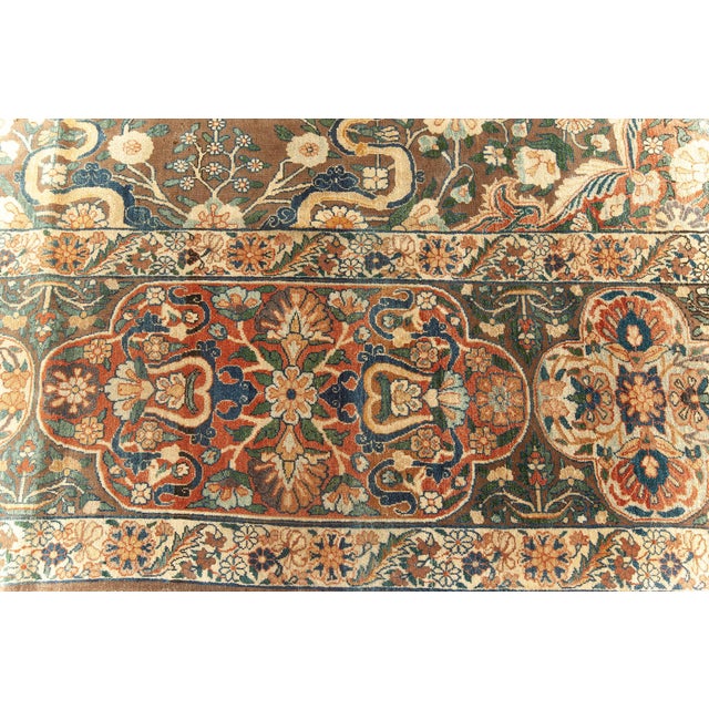 Early 20th Century Persian Kirman Bold Botanic Brown Green Yellow Wool Rug For Sale In New York - Image 6 of 8