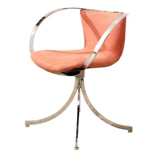 Vintage 1970s Chrome Halo Swivel Armchair in Blush Velvet For Sale