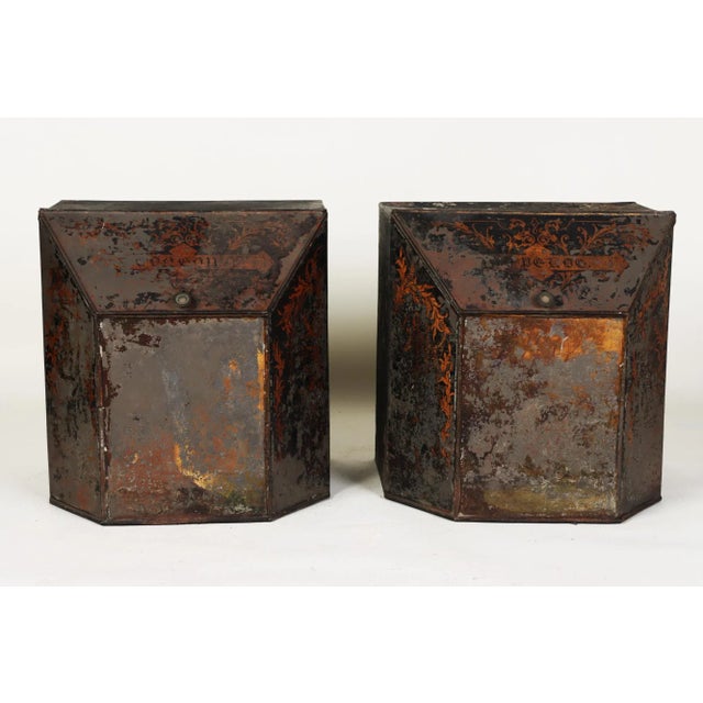 19th C. Large Floor Sized Victorian Period Tin Tea Caddies - a Pair For Sale In Philadelphia - Image 6 of 7