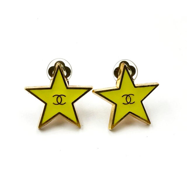 【CHANEL】★Vintage★STARS CC EARRINGS 星型 ピアス Chanel Vintage Gold Plated CC Neon Yellow Star Clip on
