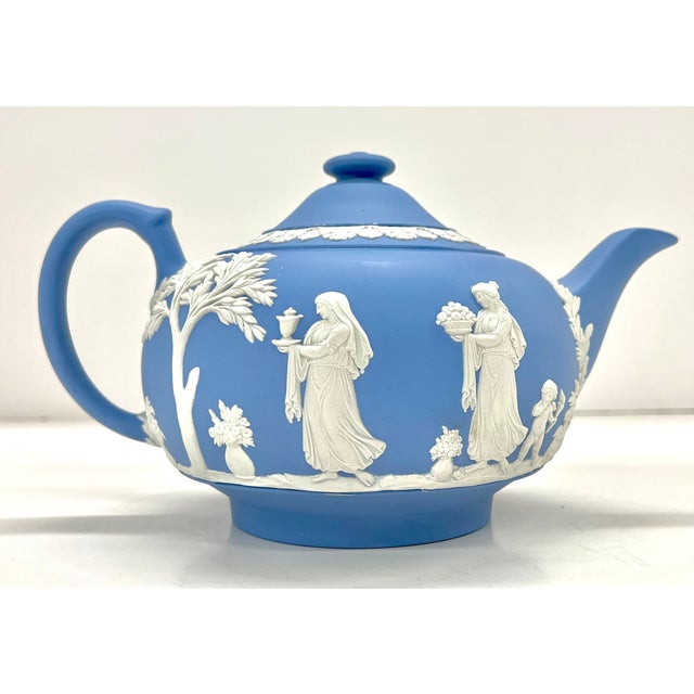 Blue Vintage Mid Century 1960s Wedgwood Jasperware Sacrifice Teapot For Sale - Image 8 of 11
