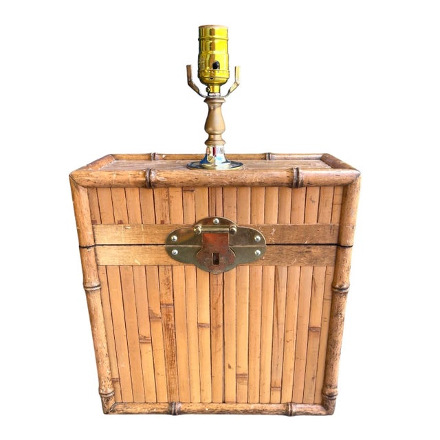 Vintage Rattan Bamboo Storage Lamp With Brass Closure For Sale - Image 10 of 10