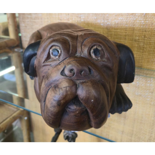 Rustic Carved Wooden Dog-Signed For Sale - Image 3 of 8