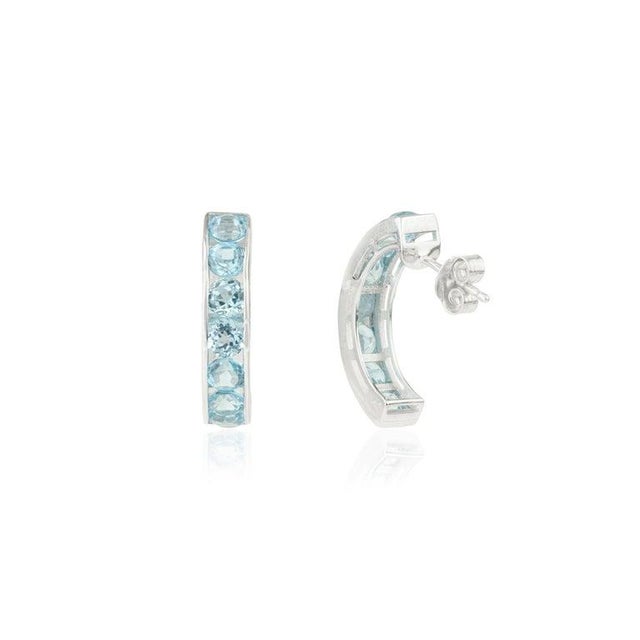 Art Deco 925 Sterling Silver Sky Blue Topaz Channel Set Birthstone Earrings- 2 Pieces For Sale - Image 3 of 10