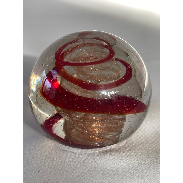 Mid 20th Century Italian Red and Gold Aventurine Spiral Swirl Clear Glass Paperweight For Sale - Image 5 of 7