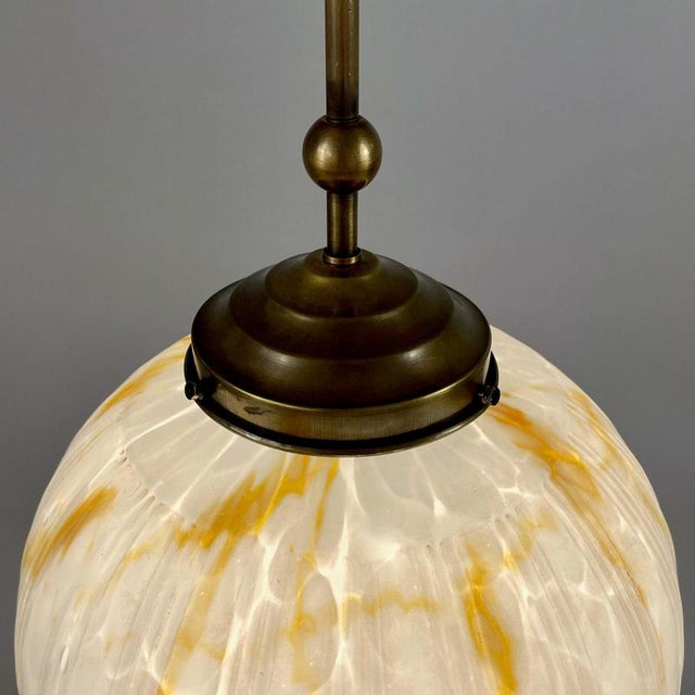 Art Deco Marbled Opaline Glass and Brass Pendant Light, Germany, 1930s For Sale - Image 13 of 18