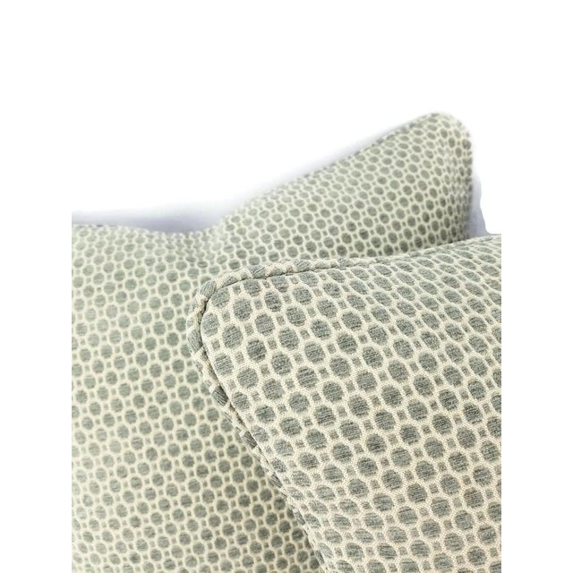 Contemporary Gray Aqua Geometric Chenille Pattern With Self-Welt Pillow Cover - 20" X 20" For Sale - Image 3 of 6