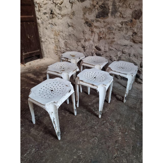 French Industrial Metal Stools by Multipl's, 1930s, Set of 6 For Sale - Image 11 of 15