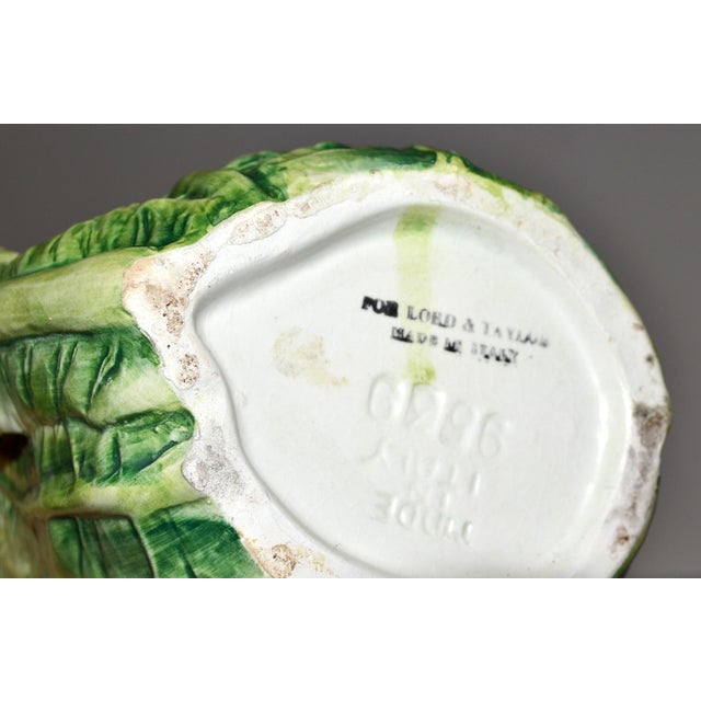1970s Majolica Green White Cauliflower Ceramic Pitcher Italy Mark Lord & Taylor For Sale - Image 13 of 15