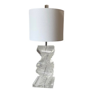 Late 20th Century Karl Springer Style Lucite Helix Twist Table Lamp For Sale