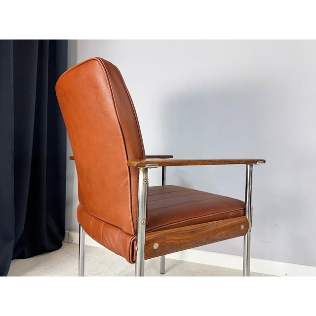 Armchair in Brown Real Leather & Rosewood by Sven Ivar Dysthe for Dokka For Sale - Image 6 of 11
