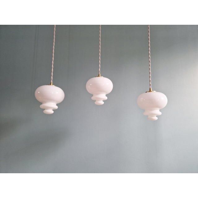 Mid-Century Modern Scandinavian Pendant Lights in White Opaline Glass, 1960s, Set of 3 For Sale - Image 3 of 17