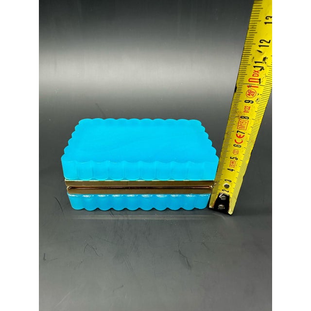Antique French Opaline Turquoise Scalloped Glass Box, 1890s For Sale - Image 7 of 9