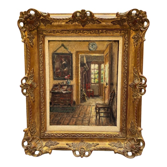 Early 20th Century Albert Geudens (1869-1949) Flemish Interior Scene, O/P For Sale