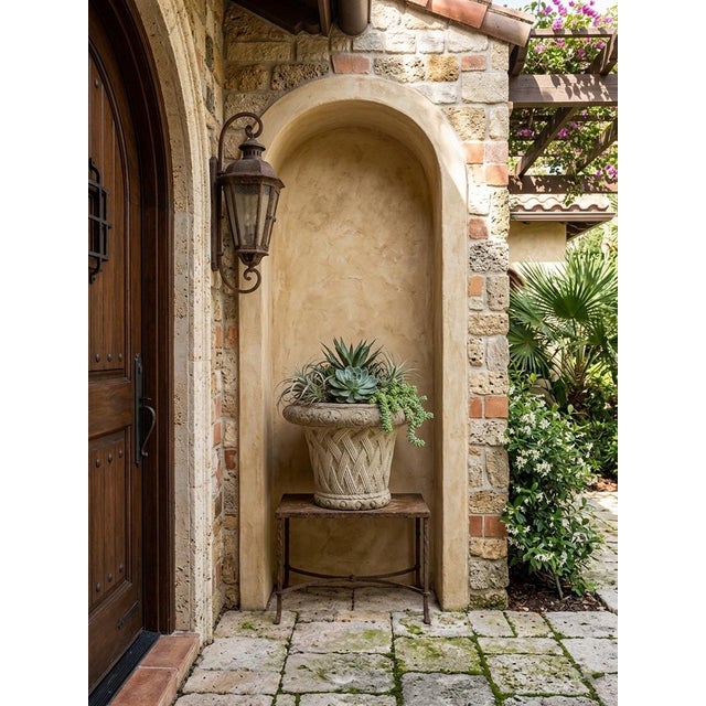 Vintage Cast Stone Basket Weave Garden Planter For Sale In West Palm - Image 6 of 10