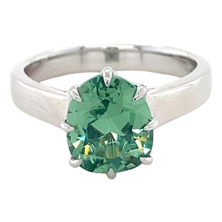 Agl 2.89 Carat Unheated Demantoid Garnet Ring, Platinum, Size 6.5 For Sale