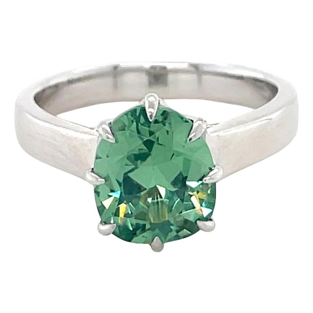 Agl 2.89 Carat Unheated Demantoid Garnet Ring, Platinum, Size 6.5 For Sale