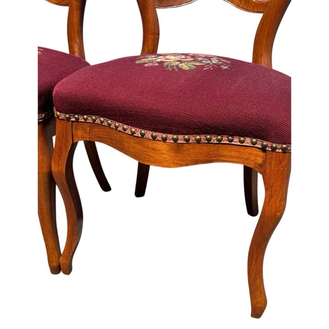 Pair Antique C1880 Victorian Walnut Side Chairs Needlepoint French Polished For Sale - Image 18 of 18