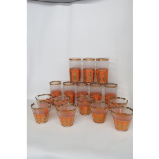 Glass Culver Mid Century Gold Pineapple and Orange Water Whiskey Tumbler Glasses 4601b For Sale - Image 7 of 18