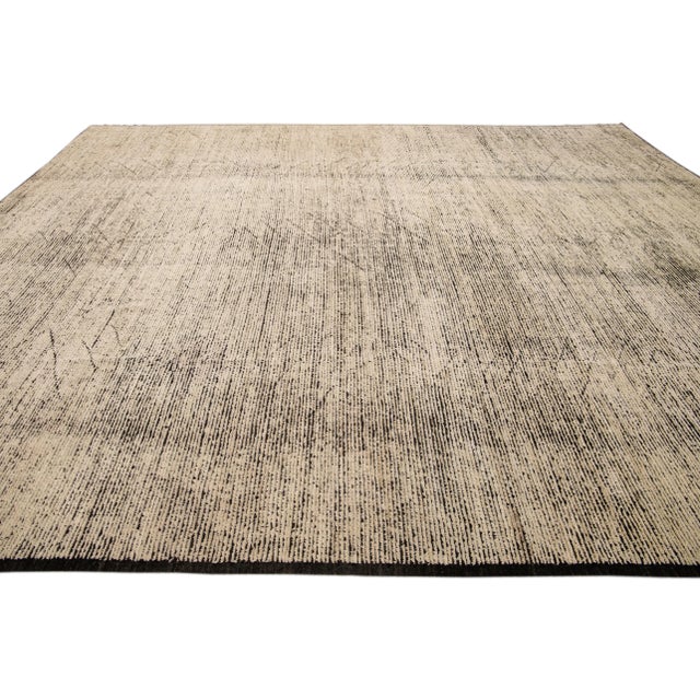 2020s Modern Moroccan Style Handmade Brown Tribal Pattern Oversize Boho Wool Rug For Sale - Image 5 of 10