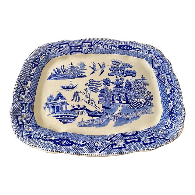 Antique Buffalo Pottery Chinoiserie Blue and White Platter Blue Willow ...