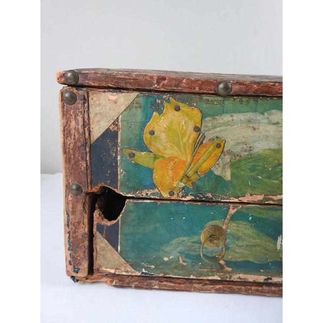 Wood Antique Distressed Folk Art Box For Sale - Image 7 of 13