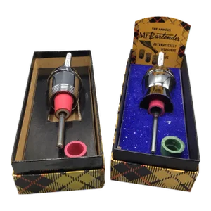 Pair of 1960s Mr. Bartender Chrome Pre Measured Pour Spouts in Original Box’s