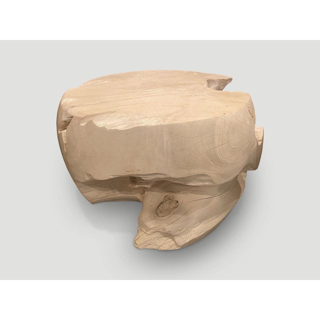Andrianna Shamaris Drum Shape Bleached Teak Wood Coffee Table For Sale - Image 11 of 18