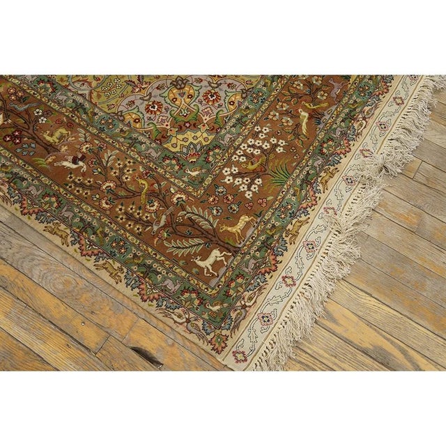 1940s Classic Beige Floral Animals Antique Tabriz Handknotted Wool Carpet Rug For Sale In New York - Image 6 of 7