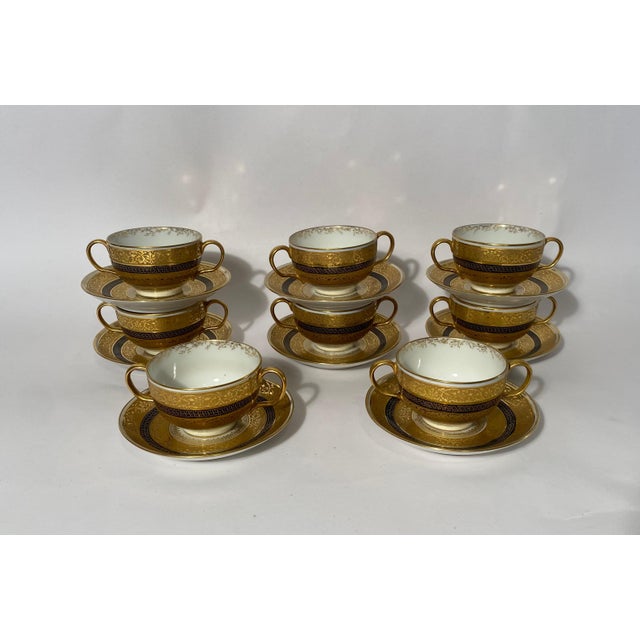 Victorian A Set of 8 Cream Soup or Dessert Cups & Saucers. Antique Limoges Circa 1890 For Sale - Image 3 of 9