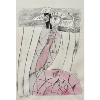 Naftali Bezem, Rare Israeli Modernist Judaica Watercolor Painting on Lithograph Naftali Bezem, 1970 For Sale