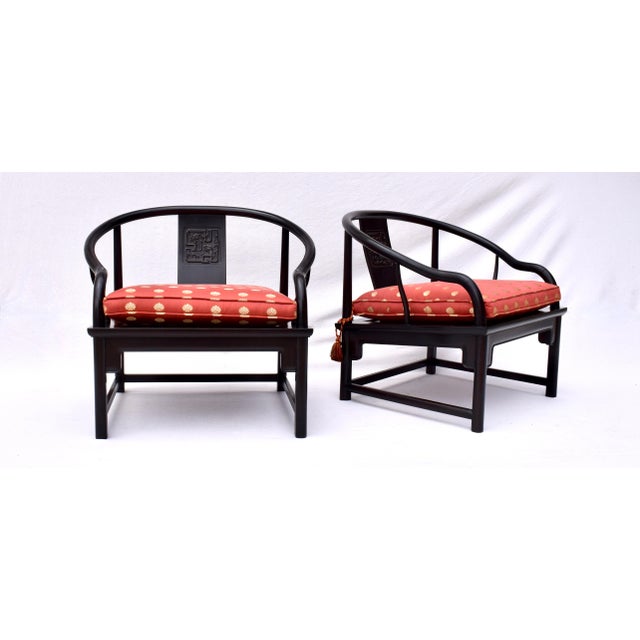 Chinoiserie Solid Ebony Chinoiserie Accent Lounge Chairs For Sale - Image 3 of 11