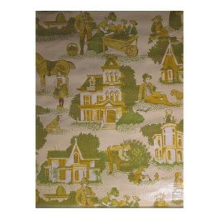 United DeSoto Vintage 1970s Colonial American 19th Century Village Toile Motif Wallcovering For Sale