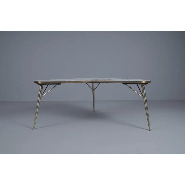 Mosaic and Brass Boomerang Coffee Table by Berthold Müller-Oerlinghausen, Germany, 1950s For Sale - Image 9 of 13