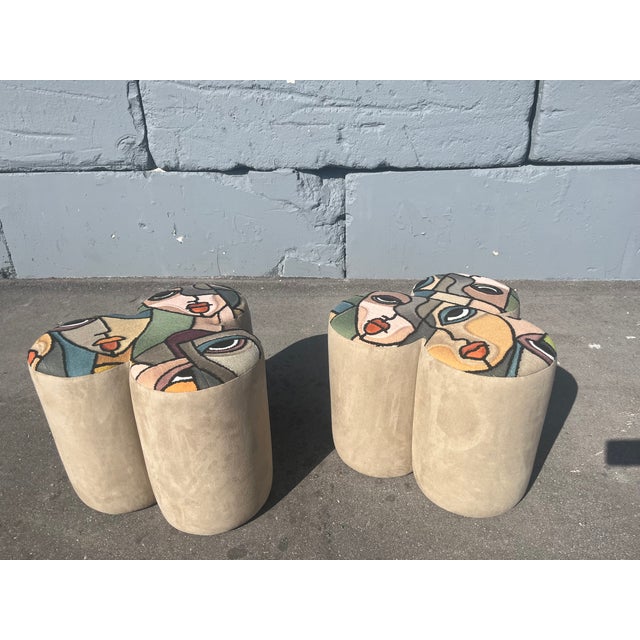Pair of Designer Poufs, Stools, Ottomans, Patchwork Fabric, Italy, Picasso For Sale - Image 12 of 15