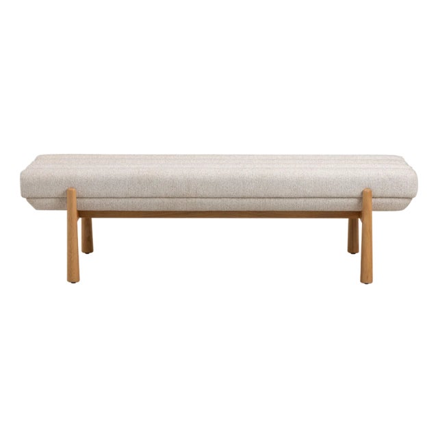 Wood Julianna Cream Textured Fabric Bench For Sale - Image 7 of 7