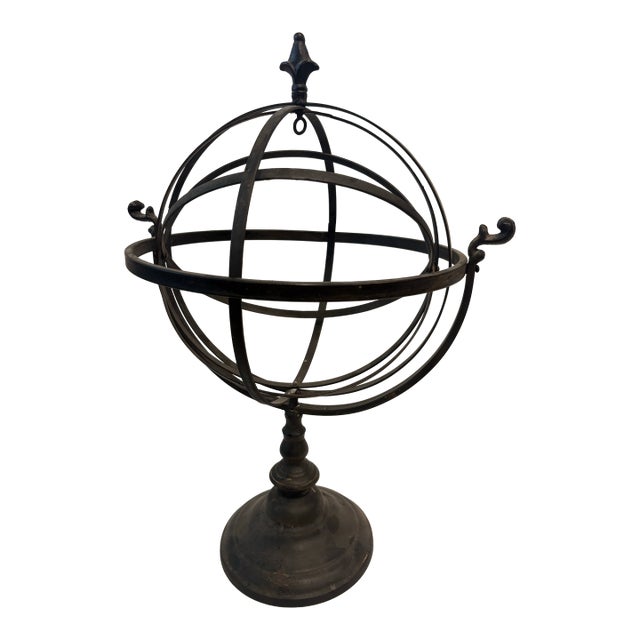 Blackened Steel Armillary Sphere Sculpture For Sale