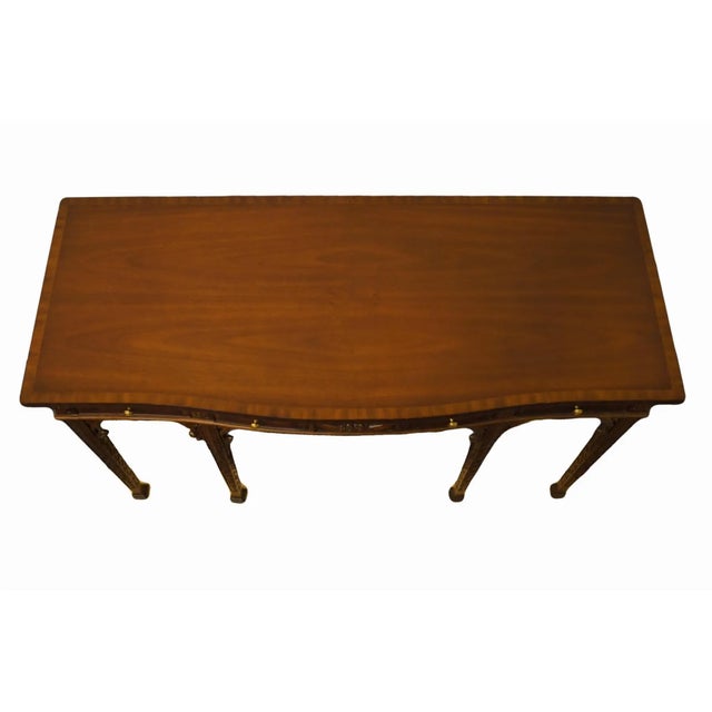 Beautiful console table made of mahogany wood by Maitland Smith. Features 3 drawers. 59wx25dx36h Late 20th C