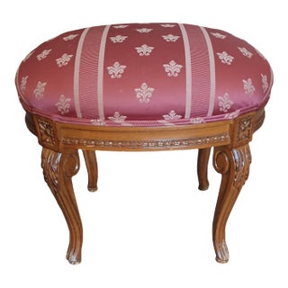 Vintage French Style Walnut and Upholstered Foot Stool For Sale