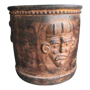 Large Vintage Mayan Style Clay Planters Pot Jardinière