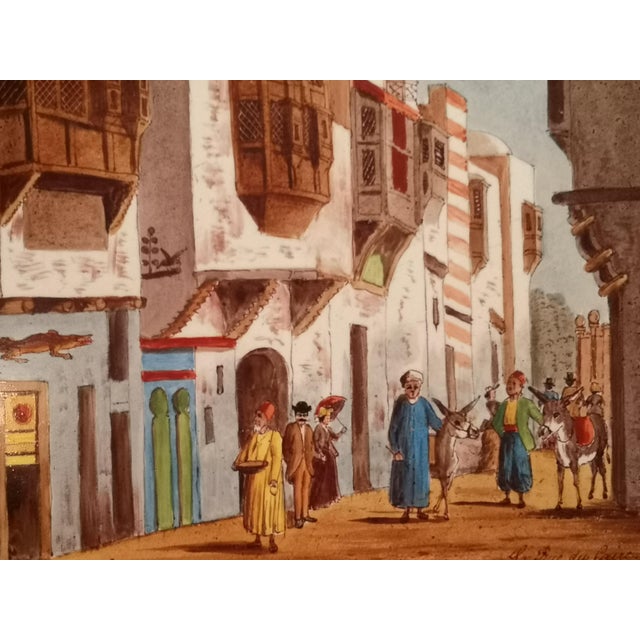 Unknown, Cairo Street Scene, 1800s, Oil and Ceramic For Sale - Image 6 of 11
