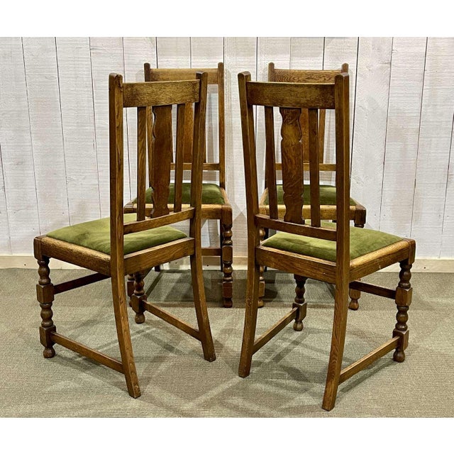 Brown Vintage English Oak Chairs, 1930s, Set of 4 For Sale - Image 8 of 10