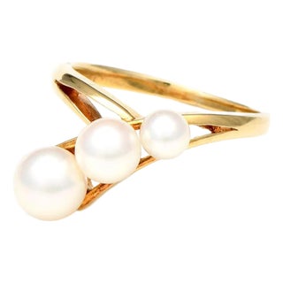 14KY Mikimoto Vintage Akoya Pearl Ring, size 5 For Sale