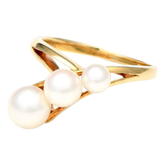 14KY Mikimoto Vintage Akoya Pearl Ring, size 5 For Sale