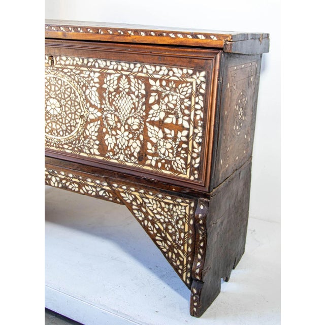 Antique Middle Eastern Mother of Pearl Inlay Dowry Trunk 19th C. For Sale - Image 9 of 12